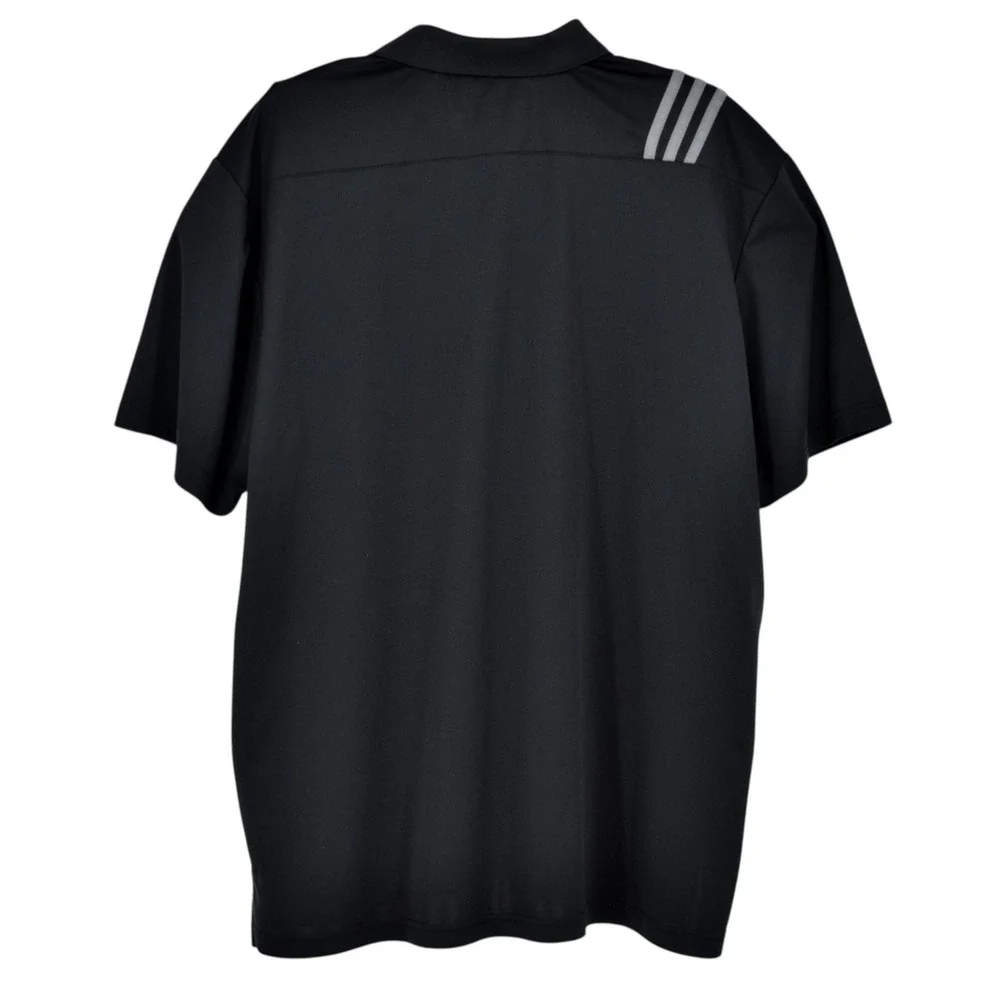adidas Golf Mens 2XL Black 3-Stripes Shoulder Performance Polo Shirt XXL Top